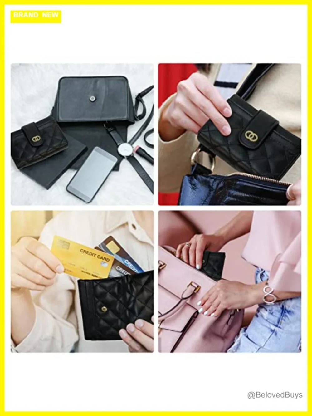 Small Credit Card Holder Wallet Women Bifold Zipper Coin Purse with ID Window